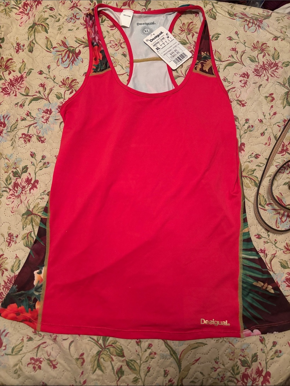 Desigual Red Racerback Tank with Tropical Side Panels